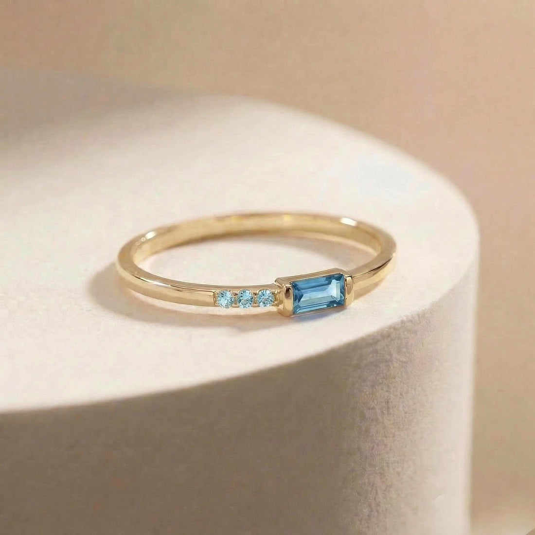 Baguette Aquamarine Ring | Dainty Minimalist March Birthstone Jewelry | Gift for Wife | Mother’s Day Ring