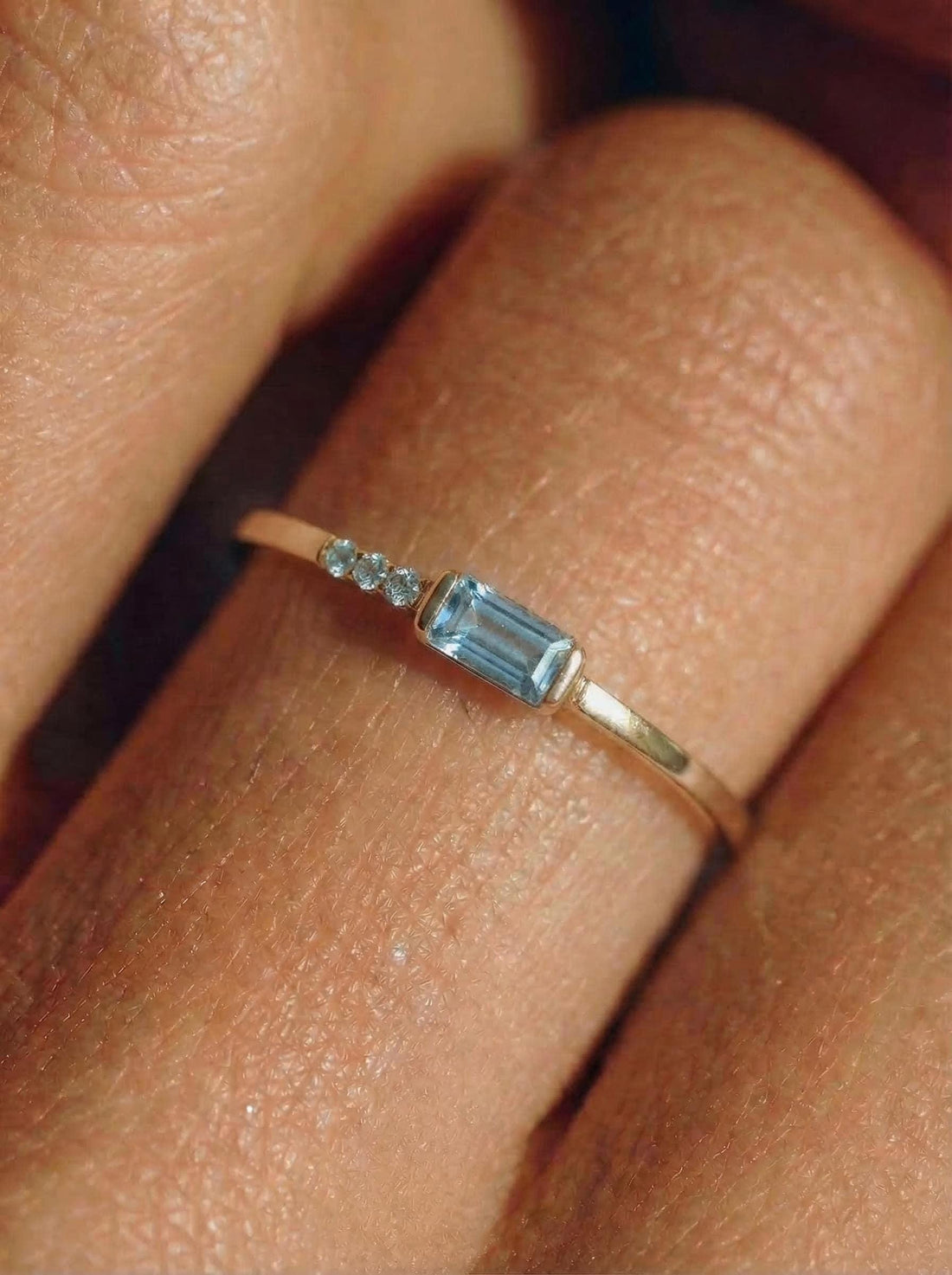 Baguette Aquamarine Ring | Dainty Minimalist March Birthstone Jewelry | Gift for Wife | Mother’s Day Ring