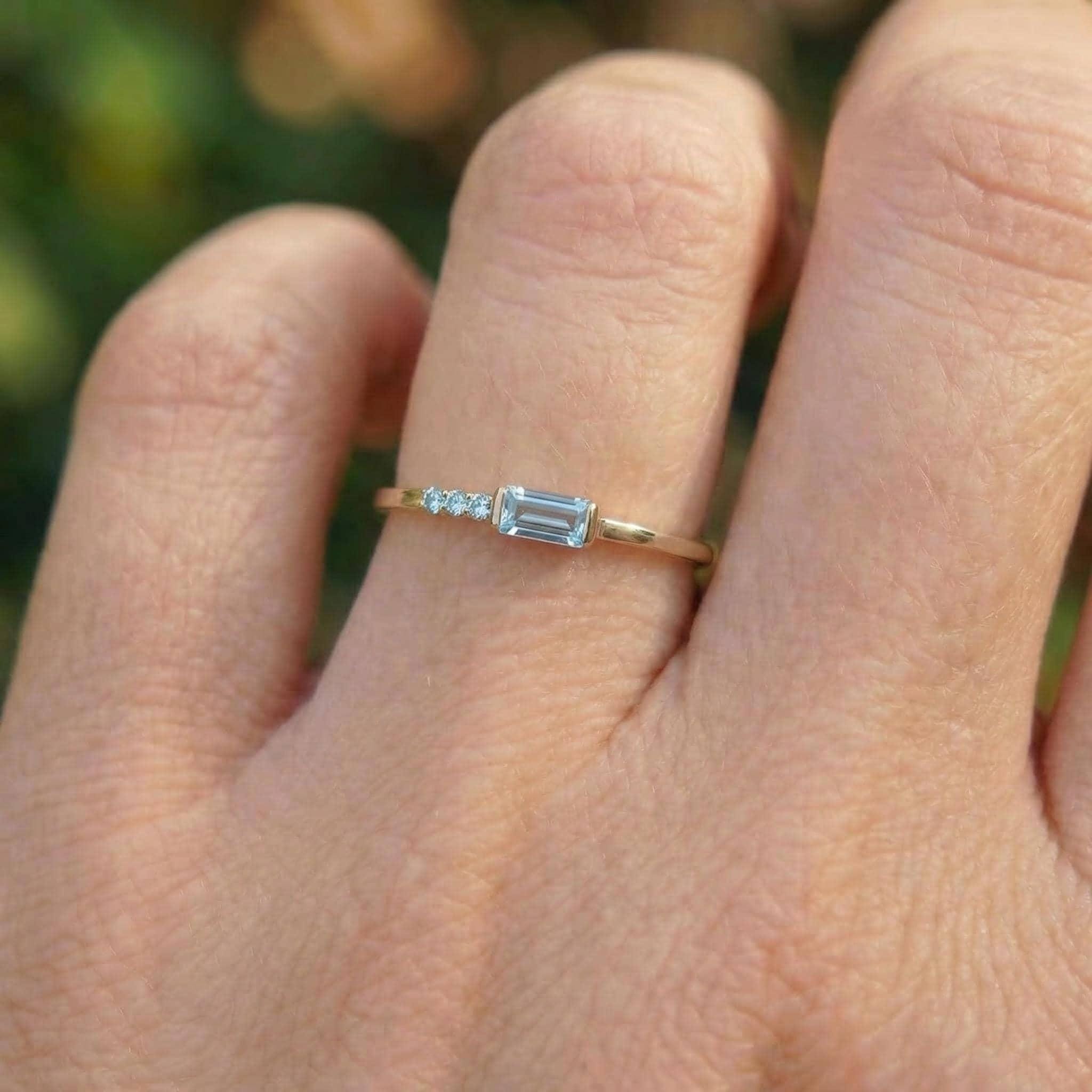 Baguette Aquamarine Ring | Dainty Minimalist March Birthstone Jewelry | Gift for Wife | Mother’s Day Ring