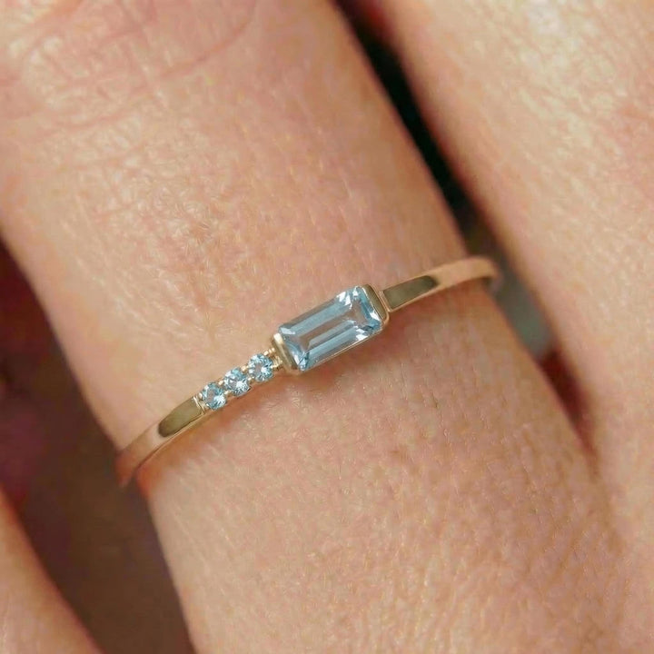 Baguette Aquamarine Ring | Dainty Minimalist March Birthstone Jewelry | Gift for Wife | Mother’s Day Ring