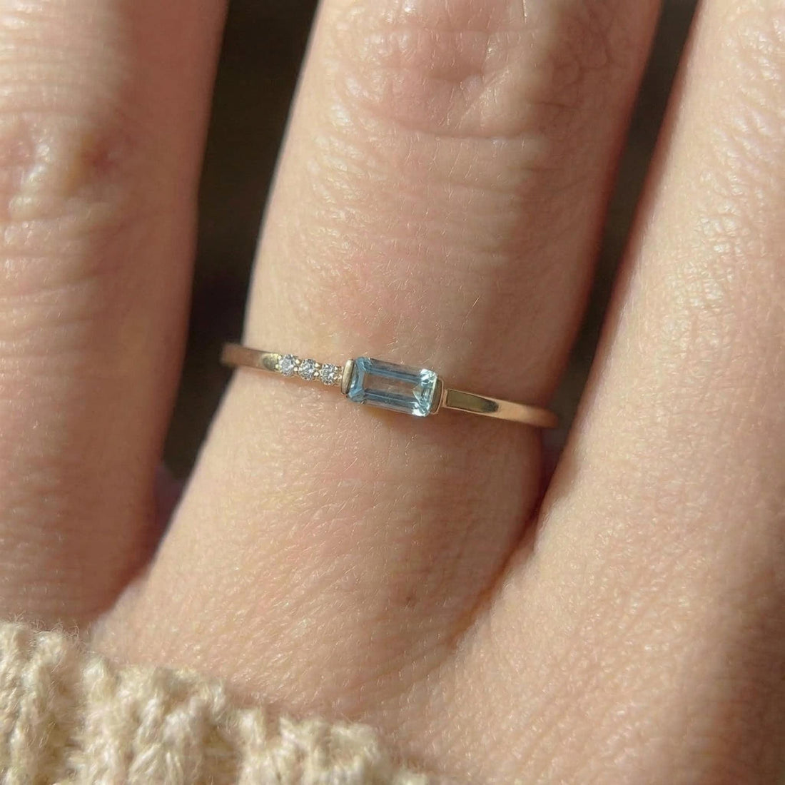Baguette Aquamarine Ring | Dainty Minimalist March Birthstone Jewelry | Gift for Wife | Mother’s Day Ring