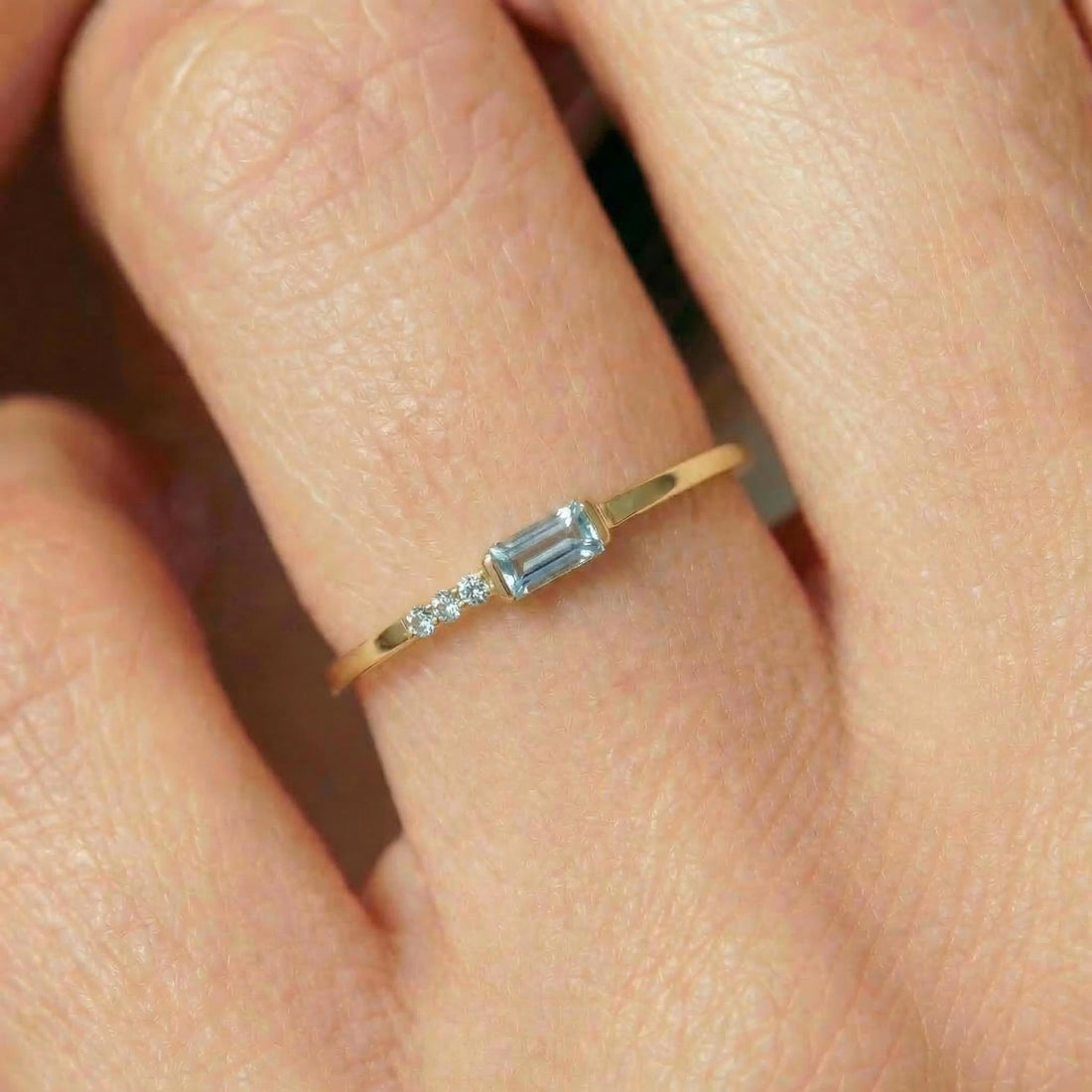 Baguette Aquamarine Ring | Dainty Minimalist March Birthstone Jewelry | Gift for Wife | Mother’s Day Ring