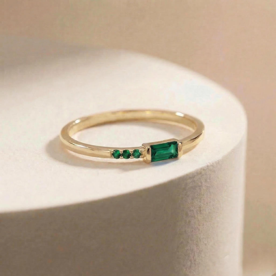 Baguette Green Sapphire Ring | Dainty Minimalist Stacking Band | September Birthstone Ring for Her