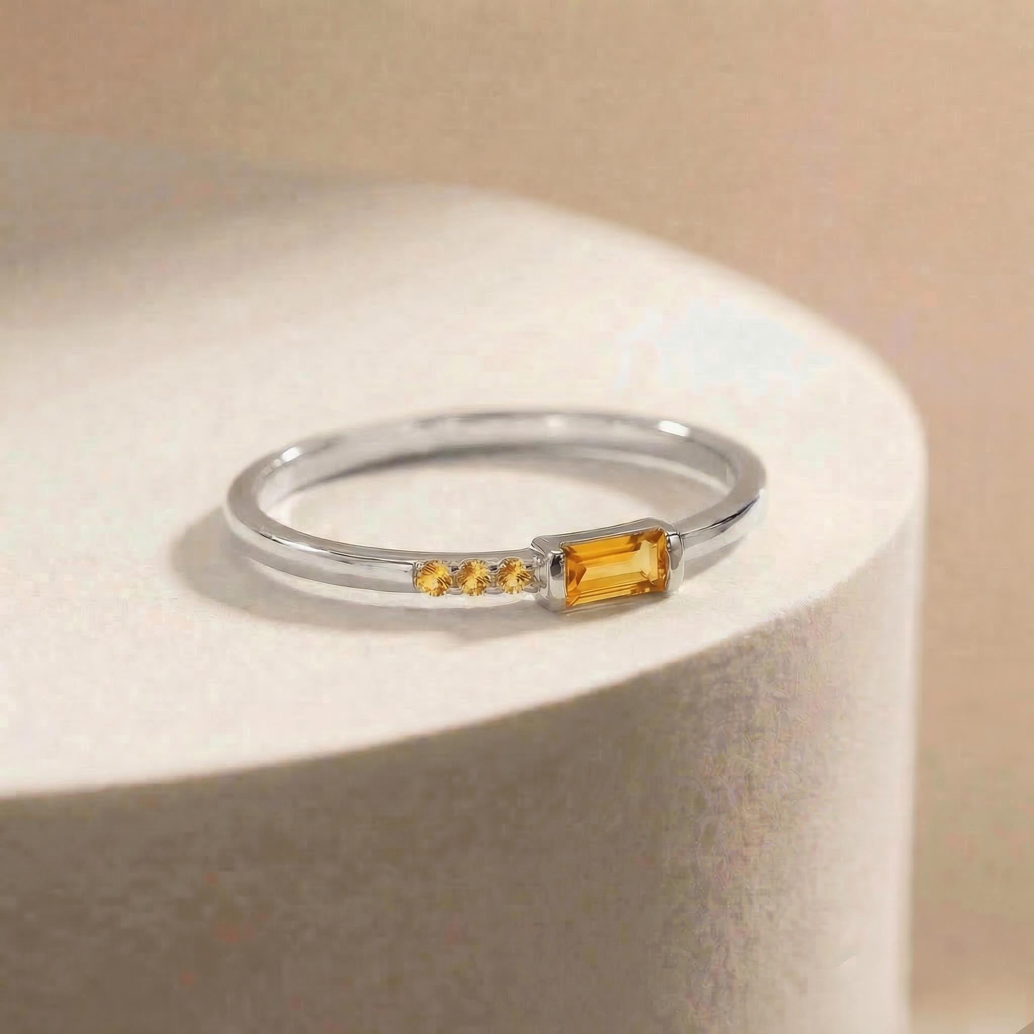 Dainty Baguette Citrine Ring | Minimalist November Birthstone Jewelry | Personalized Ring for Mom & Wife