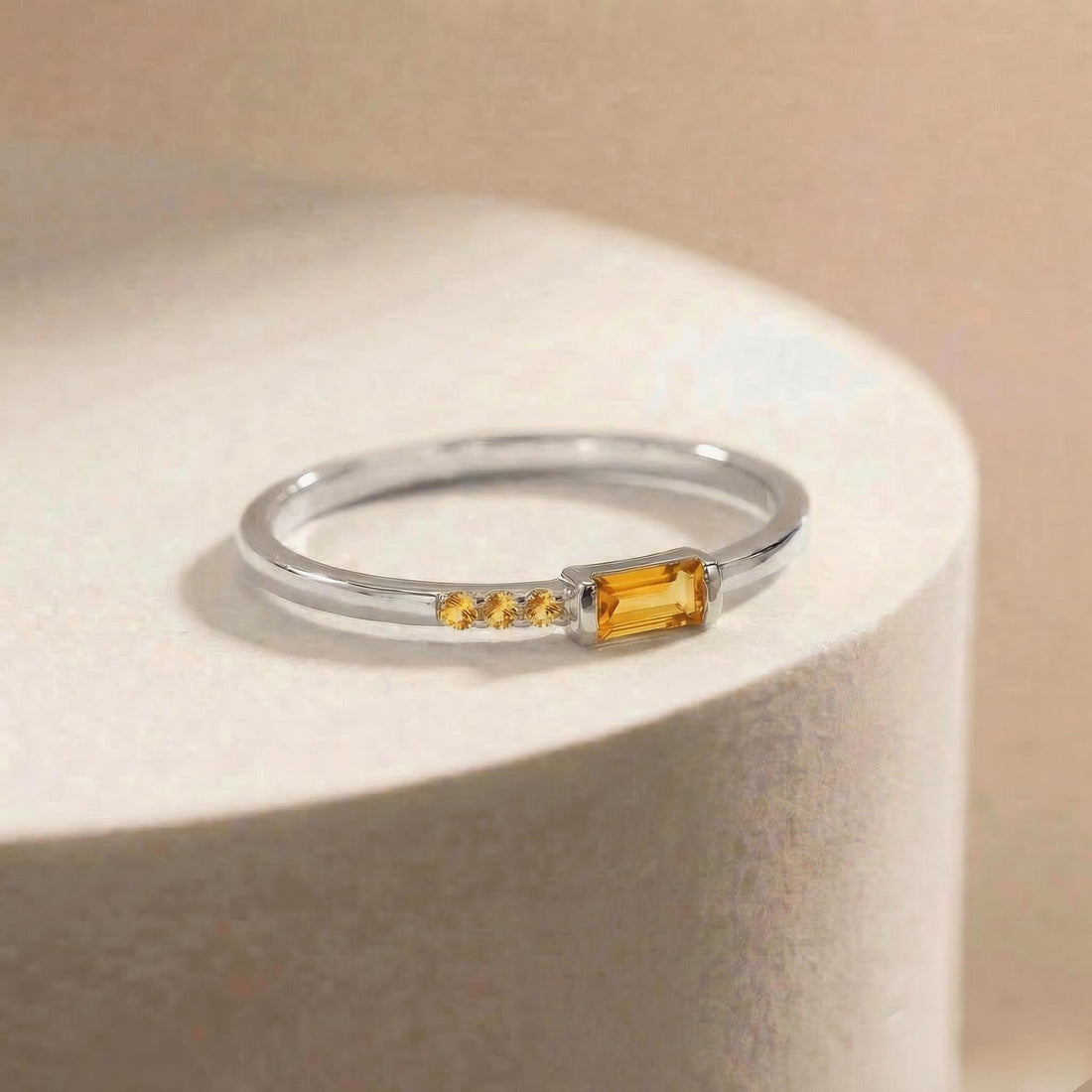 Dainty Baguette Citrine Ring | Minimalist November Birthstone Jewelry | Personalized Ring for Mom & Wife