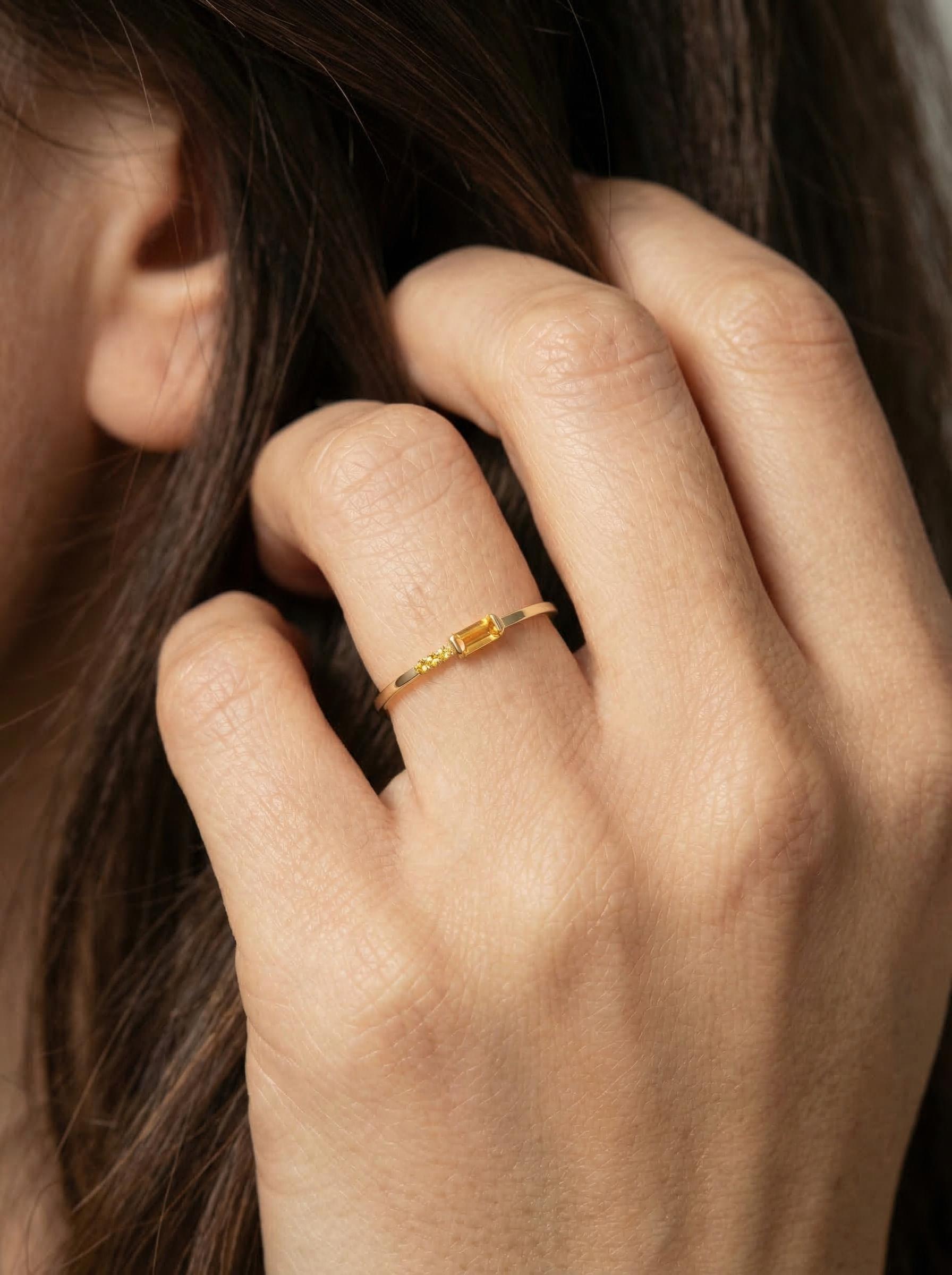 Dainty Baguette Citrine Ring | Minimalist November Birthstone Jewelry | Personalized Ring for Mom & Wife