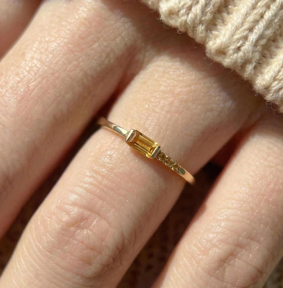 Dainty Baguette Citrine Ring | Minimalist November Birthstone Jewelry | Personalized Ring for Mom & Wife