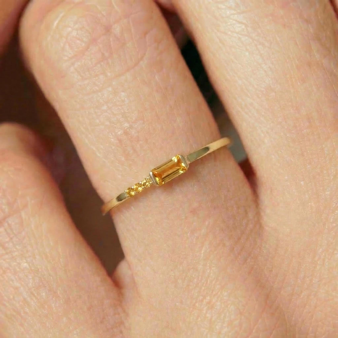 Dainty Baguette Citrine Ring | Minimalist November Birthstone Jewelry | Personalized Ring for Mom & Wife