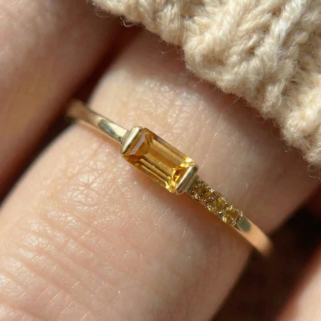 Dainty Baguette Citrine Ring | Minimalist November Birthstone Jewelry | Personalized Ring for Mom & Wife