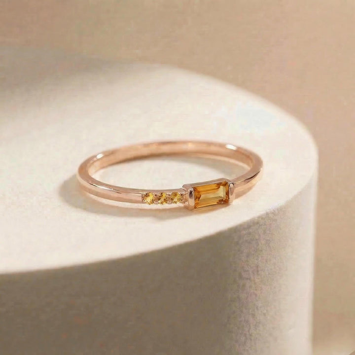Dainty Baguette Citrine Ring | Minimalist November Birthstone Jewelry | Personalized Ring for Mom & Wife