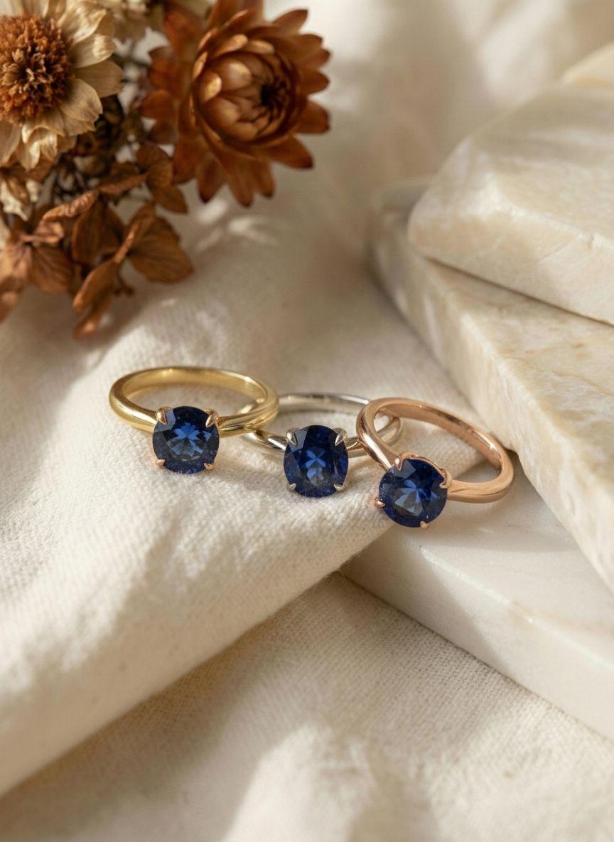 Royal Blue Sapphire Solitaire Engagement Ring, 8mm Round Cut, Double Claw Prong Promise Ring, September Birthstone Jewelry
