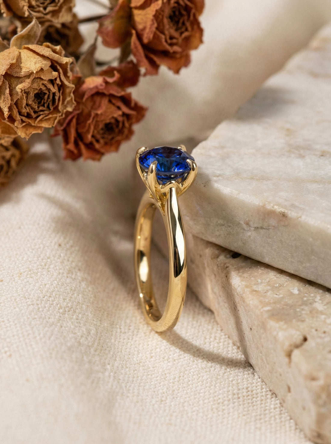 Royal Blue Sapphire Solitaire Engagement Ring, 8mm Round Cut, Double Claw Prong Promise Ring, September Birthstone Jewelry