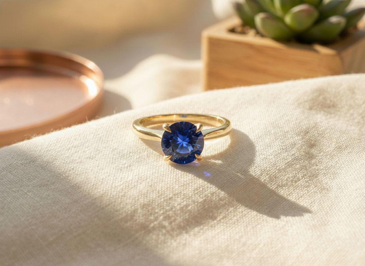 Royal Blue Sapphire Solitaire Engagement Ring, 8mm Round Cut, Double Claw Prong Promise Ring, September Birthstone Jewelry