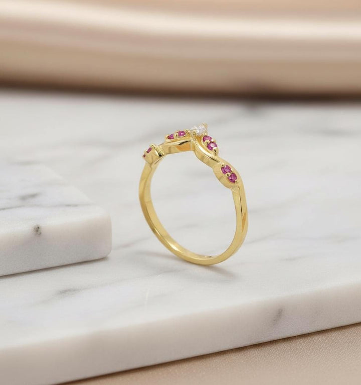 Pink Tourmaline Curved Wedding Band Chevron Stacking Ring Art Deco Contour Band Vibrant Pink Gemstone Ring October Birthstone Promise Ring