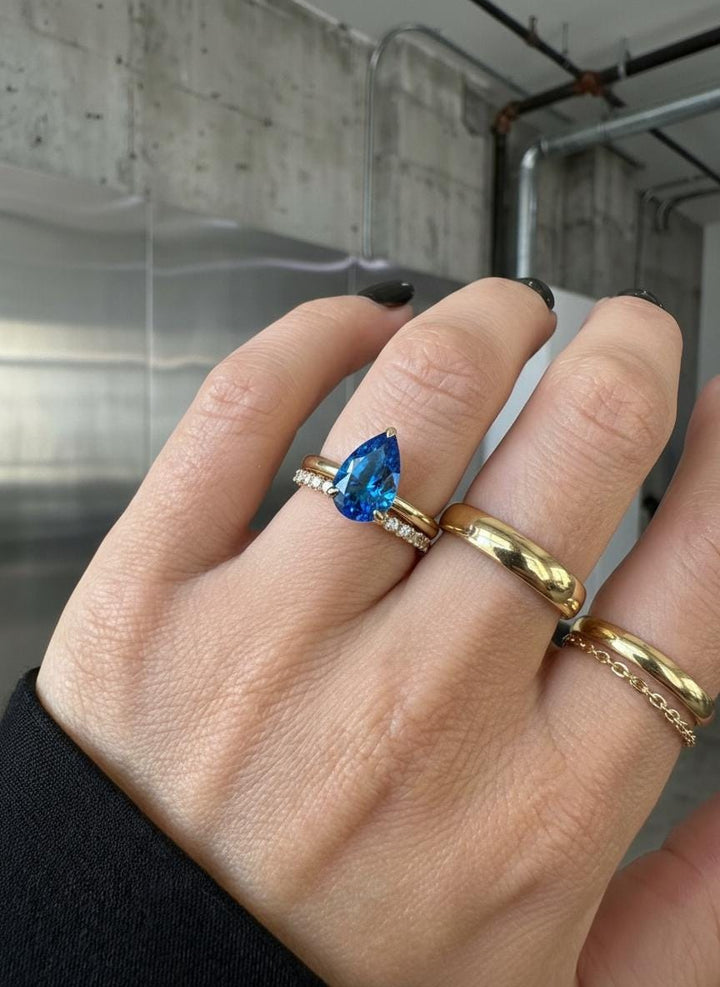 Blue Zircon Birthstone  Ring, Pear Cut Solitaire Engagement Ring, December Gemstone, Teardrop Promise Ring