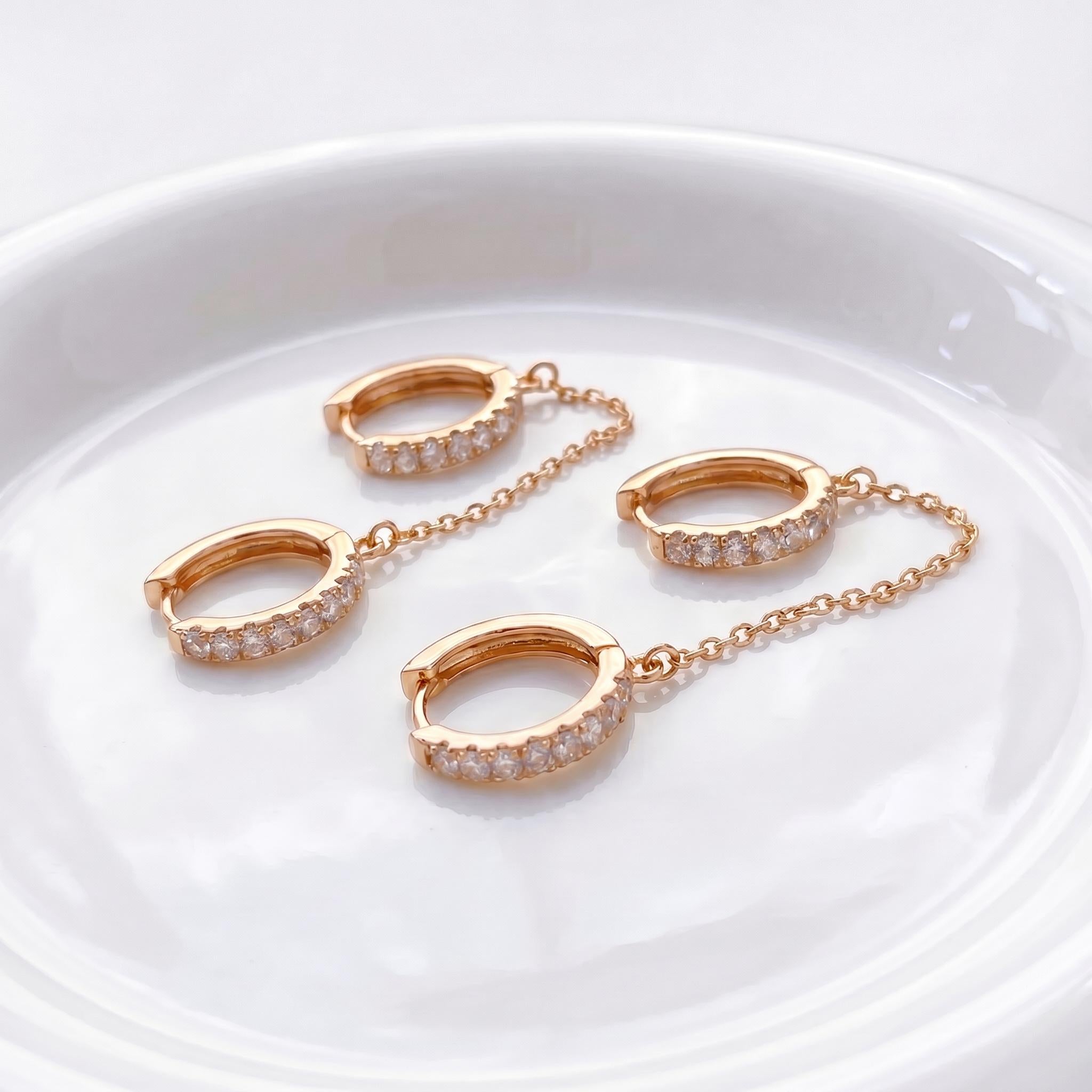 Diamonds Hoop Earrings, Huggie Hoop Earrings Gift for Women, Bridal Earrings, Sparkly Double Chain Hoops