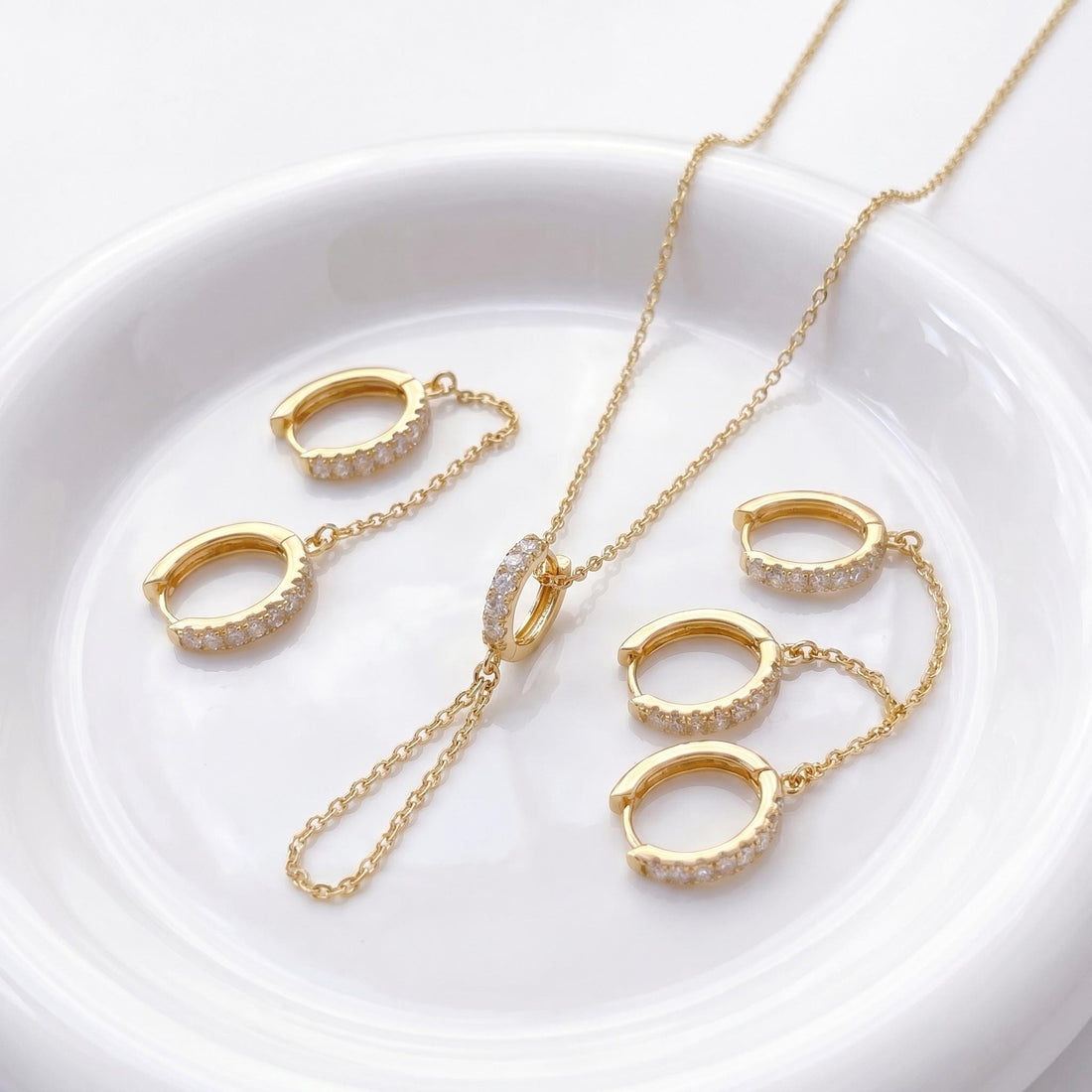 Diamonds Hoop Earrings, Huggie Hoop Earrings Gift for Women, Bridal Earrings, Sparkly Double Chain Hoops