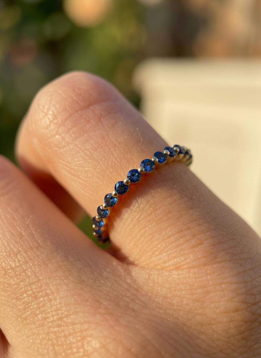 2.0 mm Single Prong London Blue Topaz Ring, November Birthstone, Half Eternity Stackable Band, Bubble Band Gift for Her