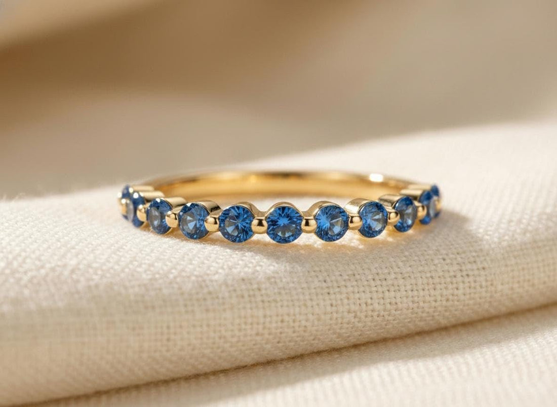 2.0 mm Single Prong London Blue Topaz Ring, November Birthstone, Half Eternity Stackable Band, Bubble Band Gift for Her