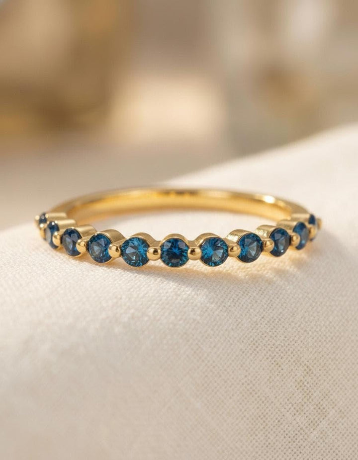 2.0 mm Single Prong London Blue Topaz Ring, November Birthstone, Half Eternity Stackable Band, Bubble Band Gift for Her