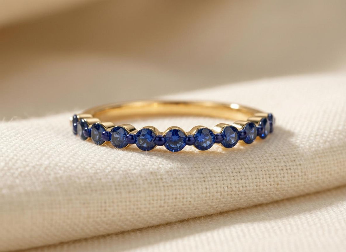 2.0 mm Single Prong Sapphire Ring, September Birthstone, Half Eternity Stackable Band, Sapphire Wedding Band, Stacking Ring