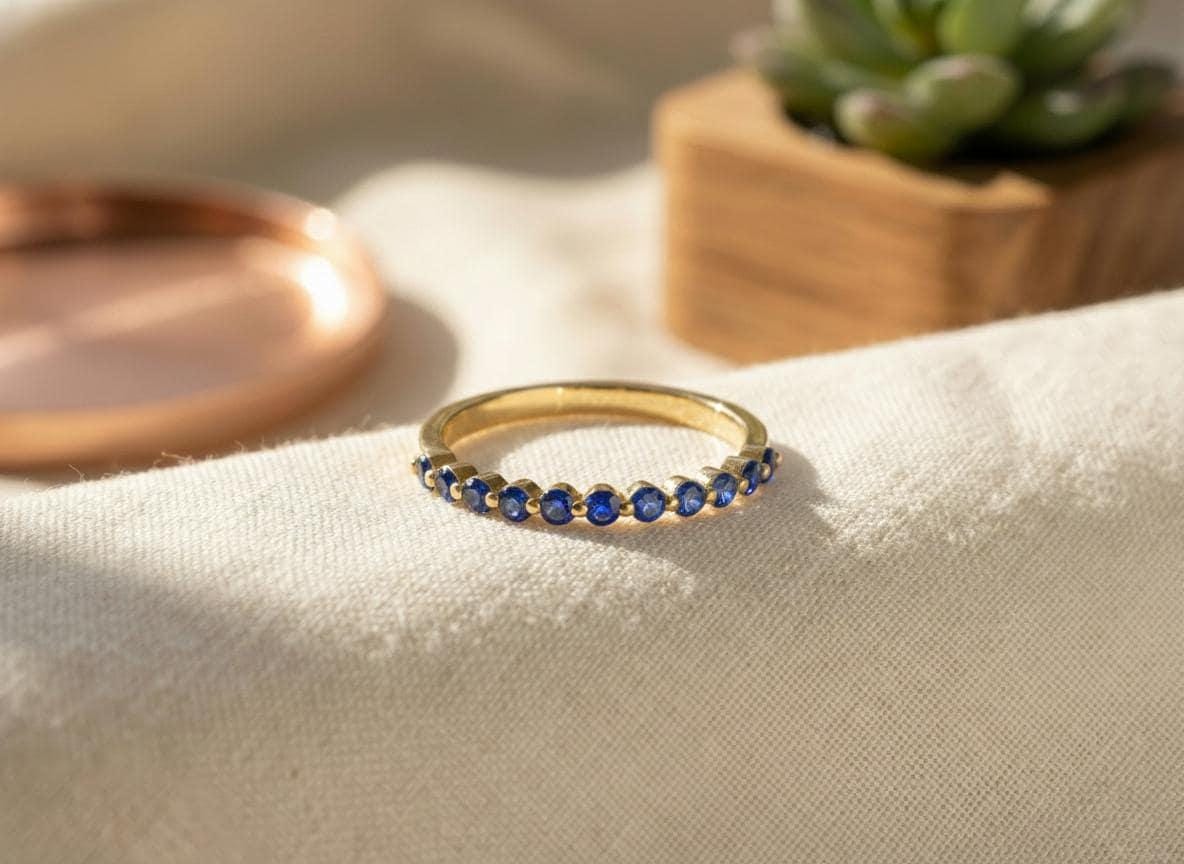 2.0 mm Single Prong Sapphire Ring, September Birthstone, Half Eternity Stackable Band, Sapphire Wedding Band, Stacking Ring