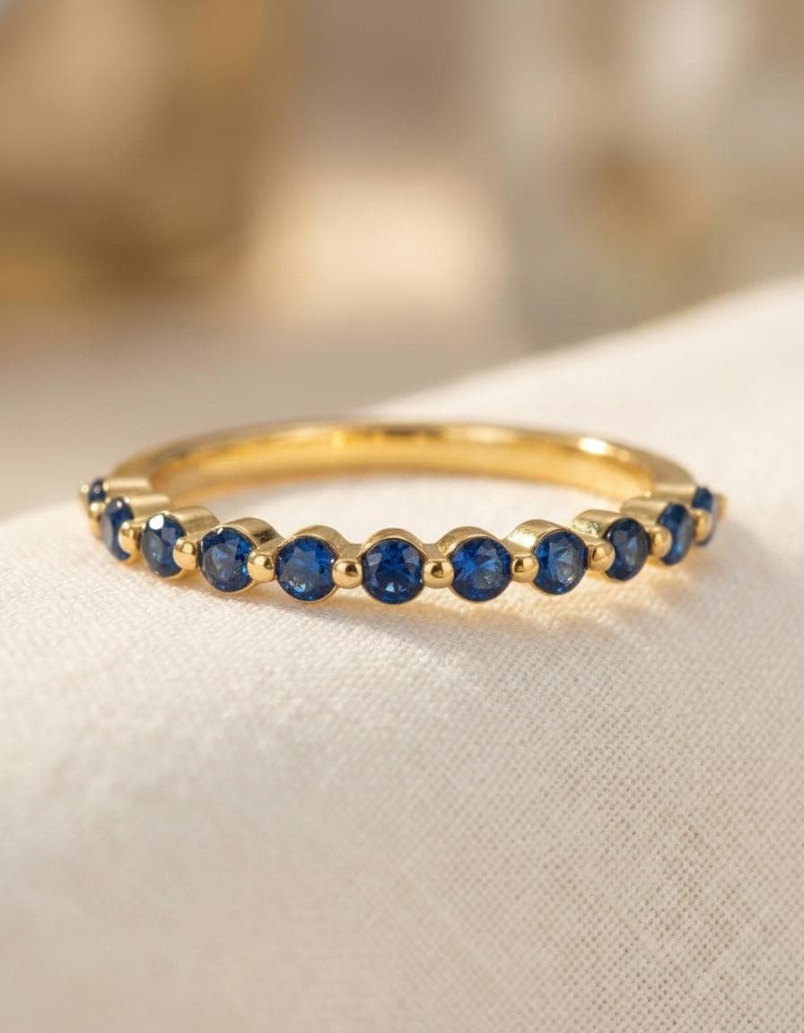 2.0 mm Single Prong Sapphire Ring, September Birthstone, Half Eternity Stackable Band, Sapphire Wedding Band, Stacking Ring