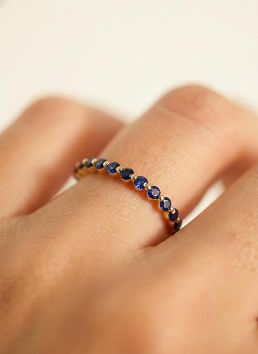 2.0 mm Single Prong Sapphire Ring, September Birthstone, Half Eternity Stackable Band, Sapphire Wedding Band, Stacking Ring