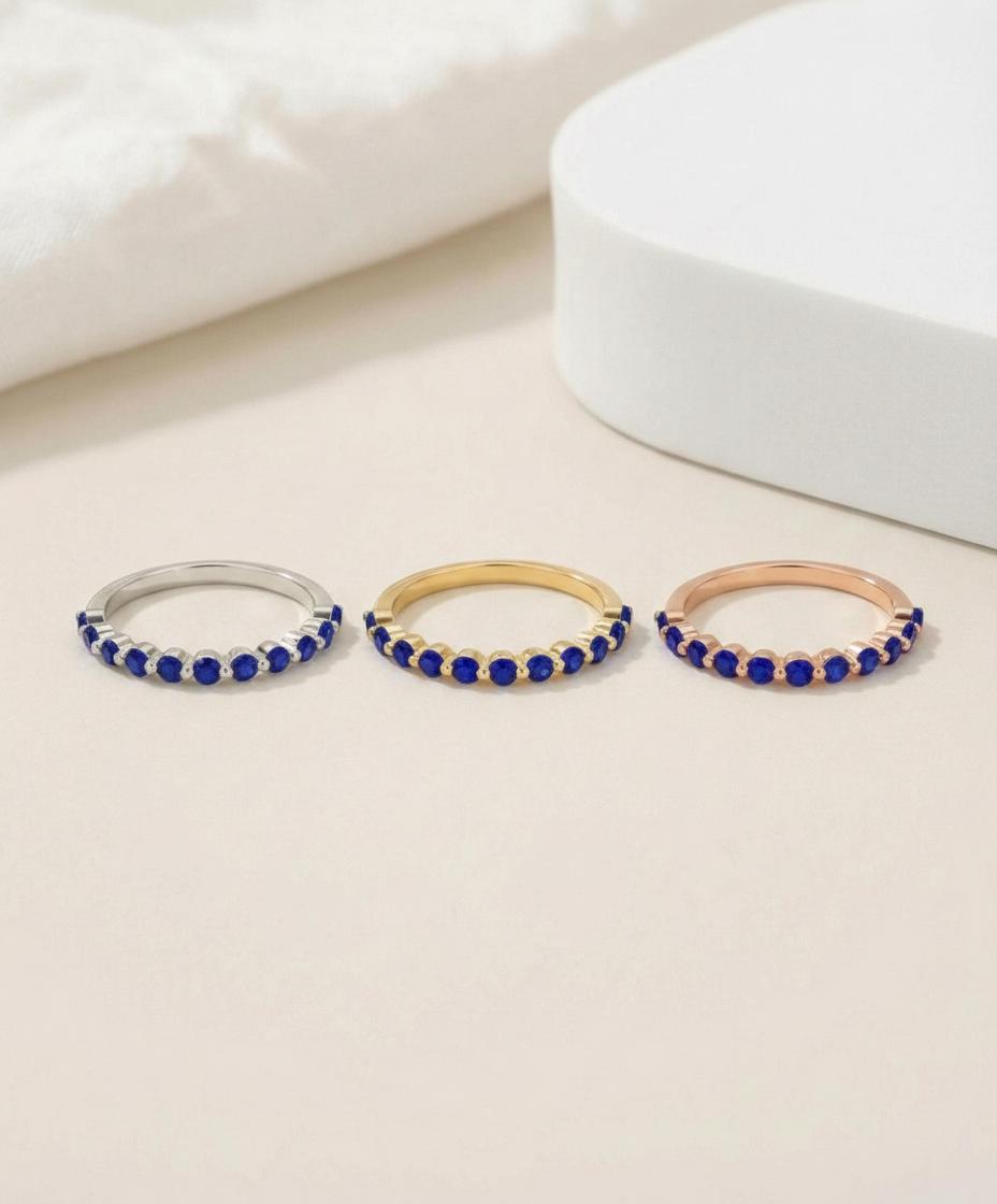 2.0 mm Single Prong Sapphire Ring, September Birthstone, Half Eternity Stackable Band, Sapphire Wedding Band, Stacking Ring