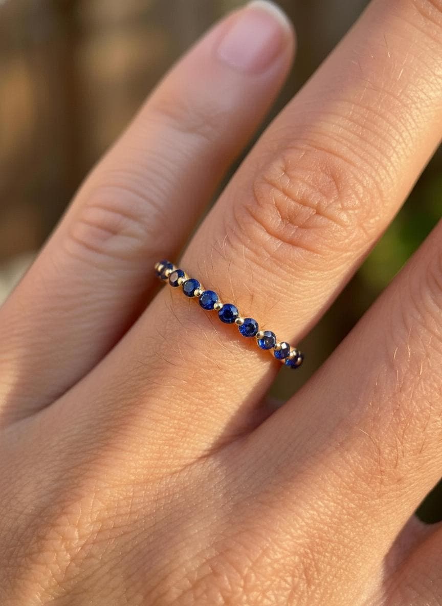 2.0 mm Single Prong Sapphire Ring, September Birthstone, Half Eternity Stackable Band, Sapphire Wedding Band, Stacking Ring