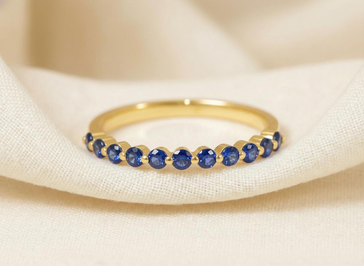 2.0 mm Single Prong Sapphire Ring, September Birthstone, Half Eternity Stackable Band, Sapphire Wedding Band, Stacking Ring