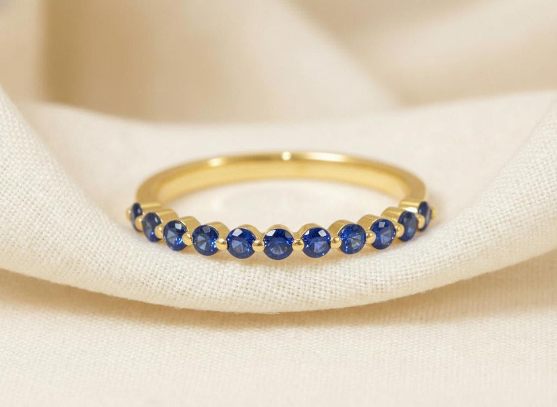 2.0 mm Single Prong Sapphire Ring, September Birthstone, Half Eternity Stackable Band, Sapphire Wedding Band, Stacking Ring