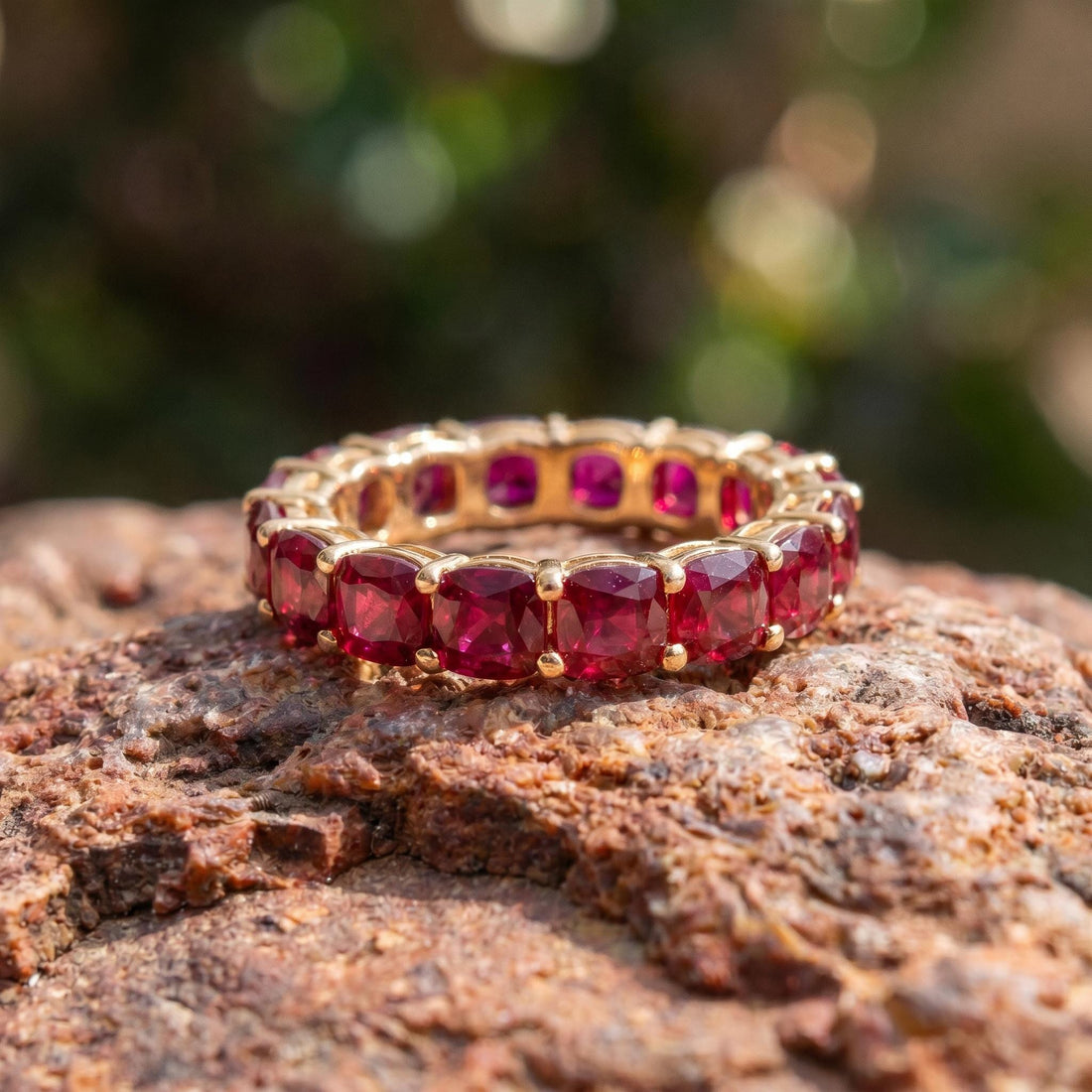 Cushion Cut Ruby Wedding Band, Full Eternity Stacking Ring for Women, 18K Gold Matching Ring, July Birthstone Gift