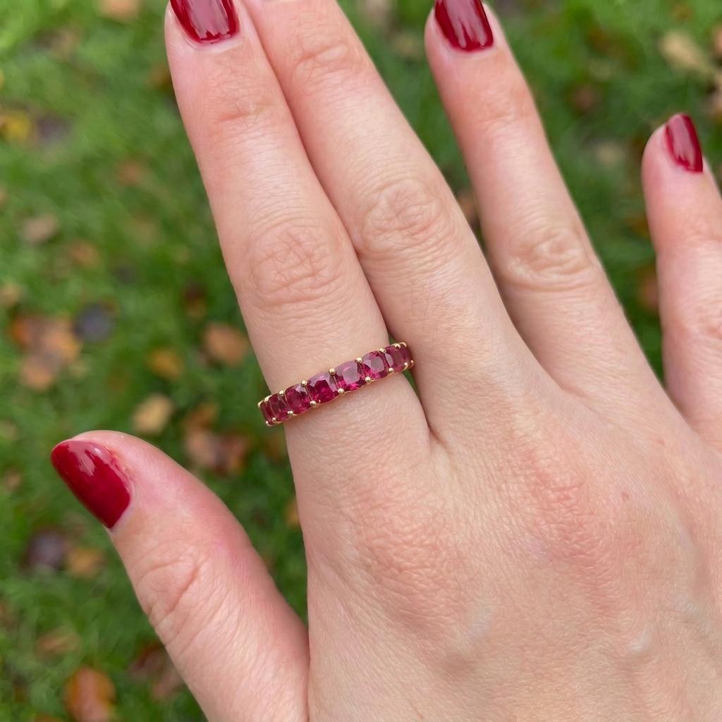 Cushion Cut Ruby Wedding Band, Full Eternity Stacking Ring for Women, 18K Gold Matching Ring, July Birthstone Gift