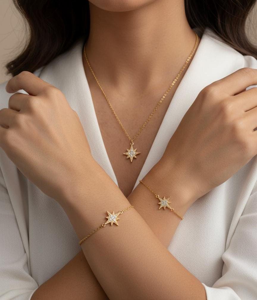 North Star Necklace / North Star Charm / Diamonds Star Necklace / Bridesmaid Gift