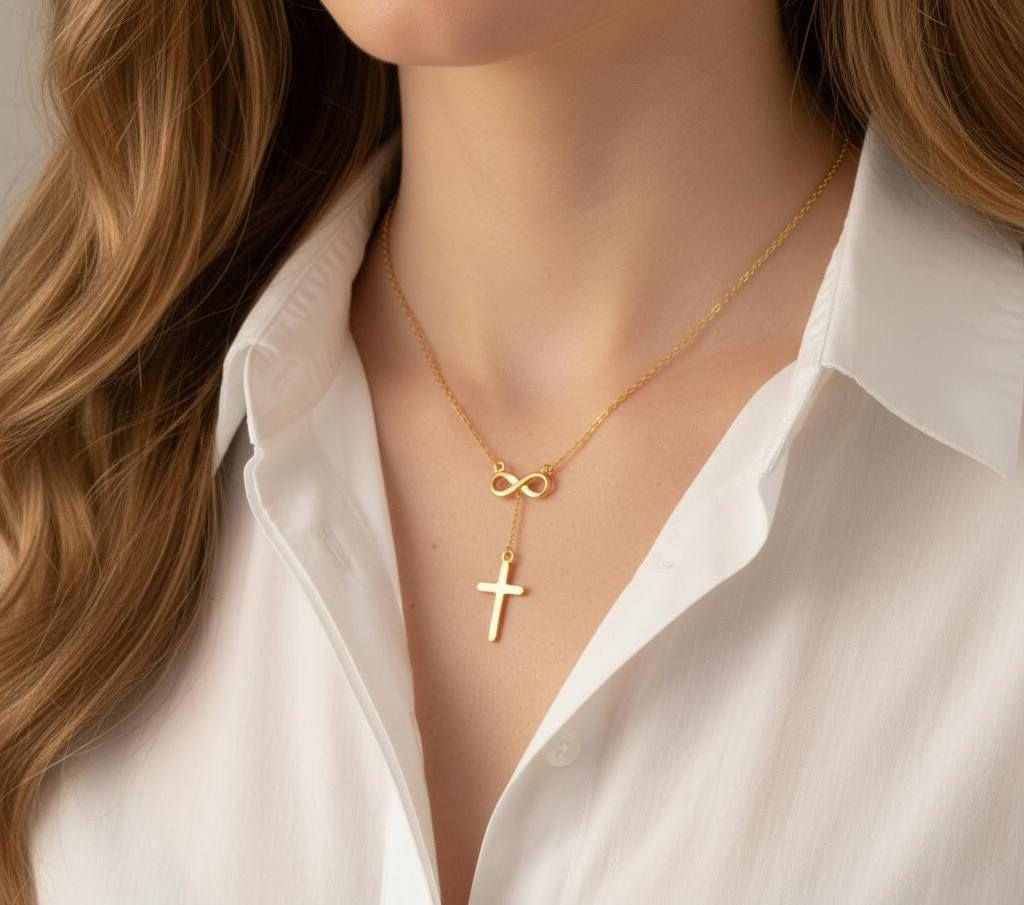 Christian Infinity Cross Necklace • Dainty Gold Pendant • Women’s Faith Jewelry • Religious Gift Necklace • Minimal Cross Necklace