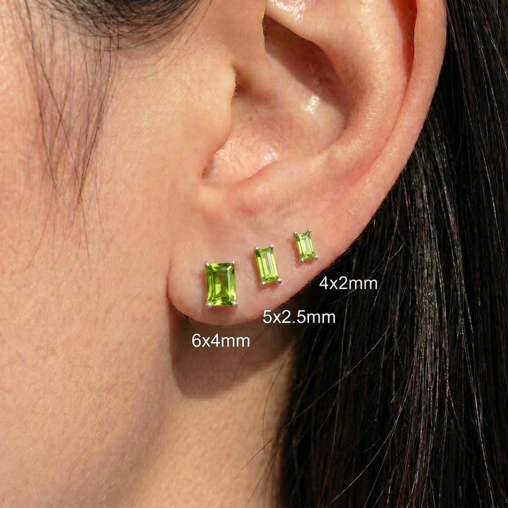Emerald Cut Peridot Stud Earrings | Sterling Silver Peridot Jewelry | August Birthstone Gift | Dainty Green Gemstone Everyday Earrings