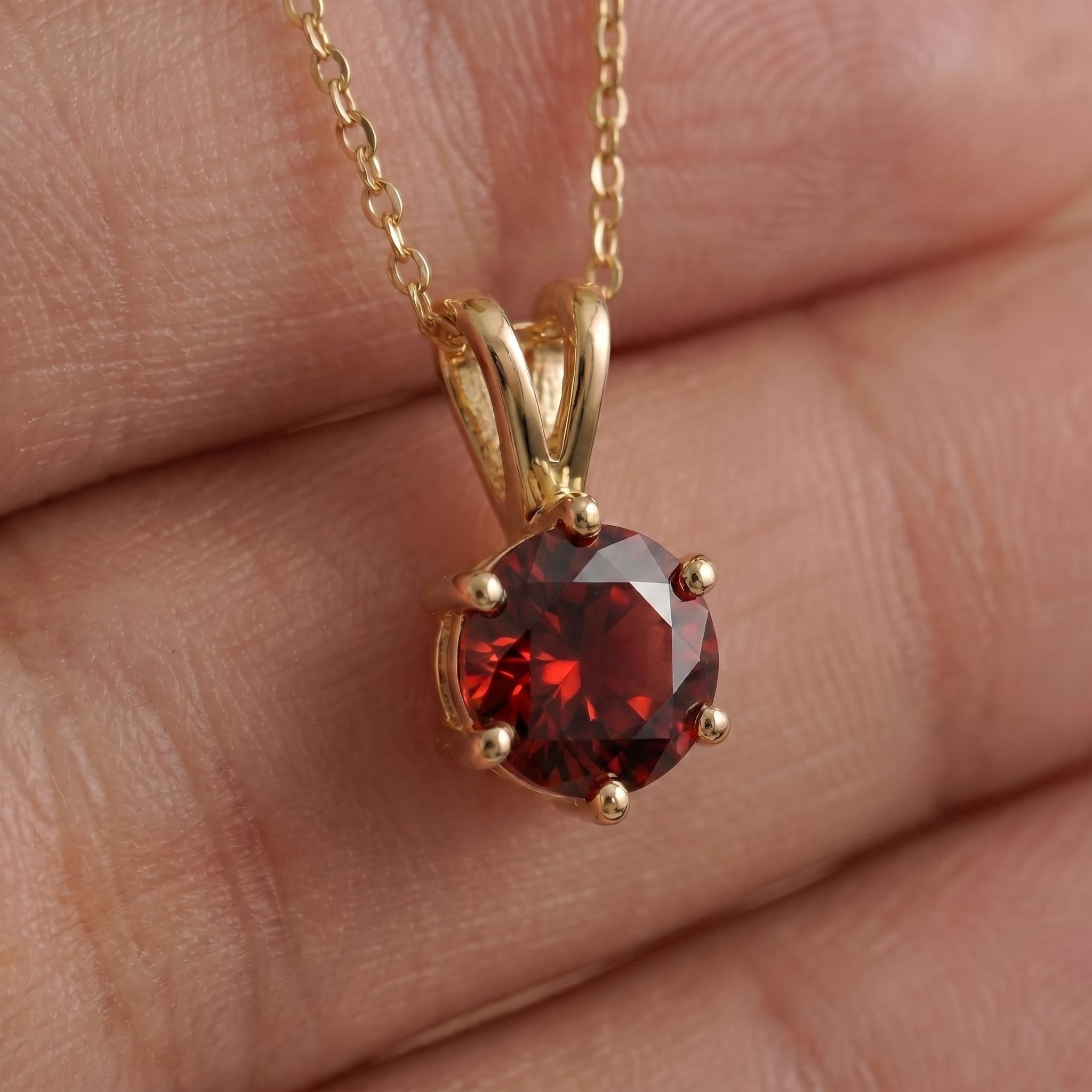 Garnet Necklace Gold, Solitaire Pendant, January Birthstone Necklace, Dainty Red Gemstone Necklace for Her