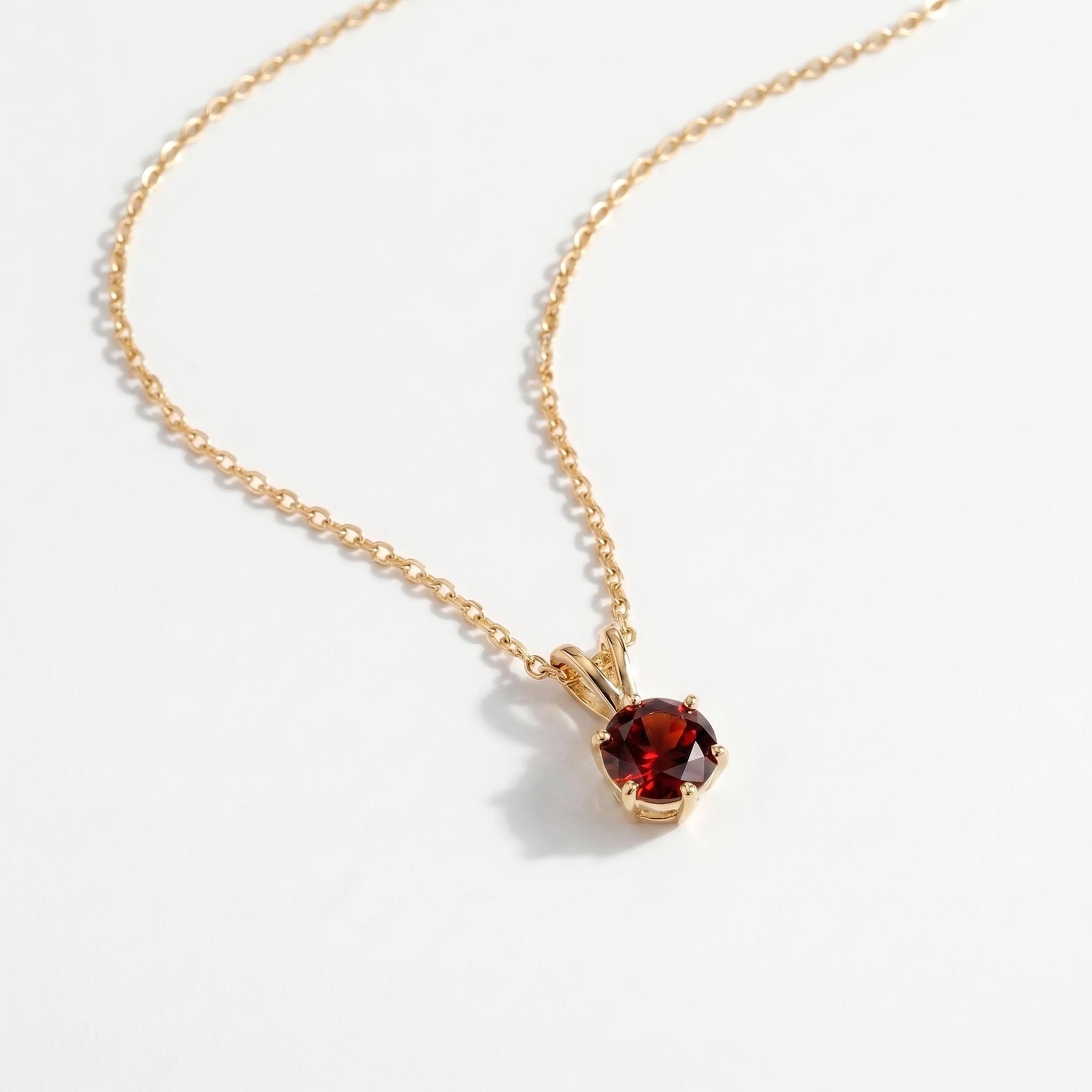 Garnet Necklace Gold, Solitaire Pendant, January Birthstone Necklace, Dainty Red Gemstone Necklace for Her