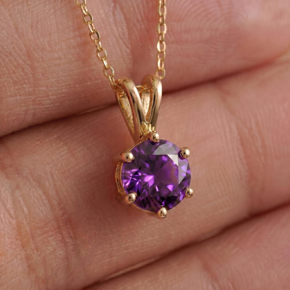 Amethyst Necklace, Solitaire Pendant, February Birthstone Necklace, Dainty Purple Gemstone Necklace for Her