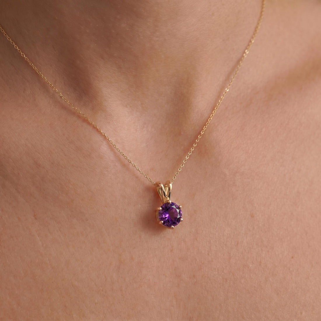 Amethyst Necklace, Solitaire Pendant, February Birthstone Necklace, Dainty Purple Gemstone Necklace for Her