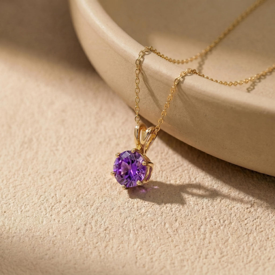 Amethyst Necklace, Solitaire Pendant, February Birthstone Necklace, Dainty Purple Gemstone Necklace for Her