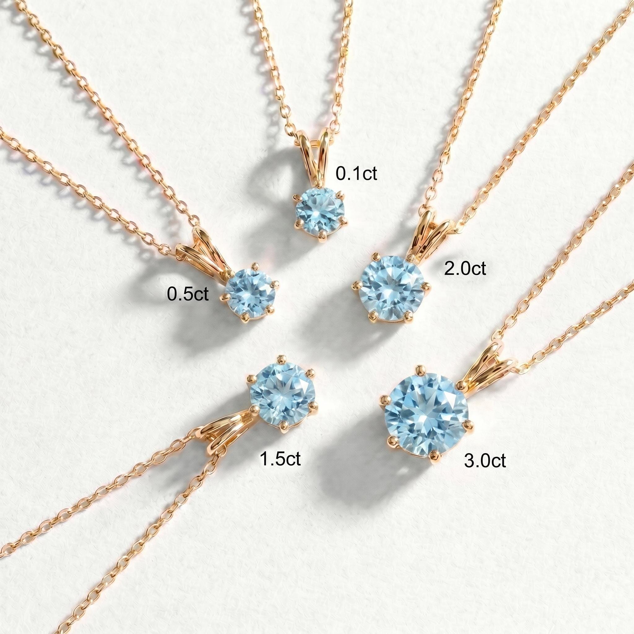 Aquamarine Necklace, Solitaire Pendant, March Birthstone Necklace, Dainty Blue Gemstone Necklace for Her