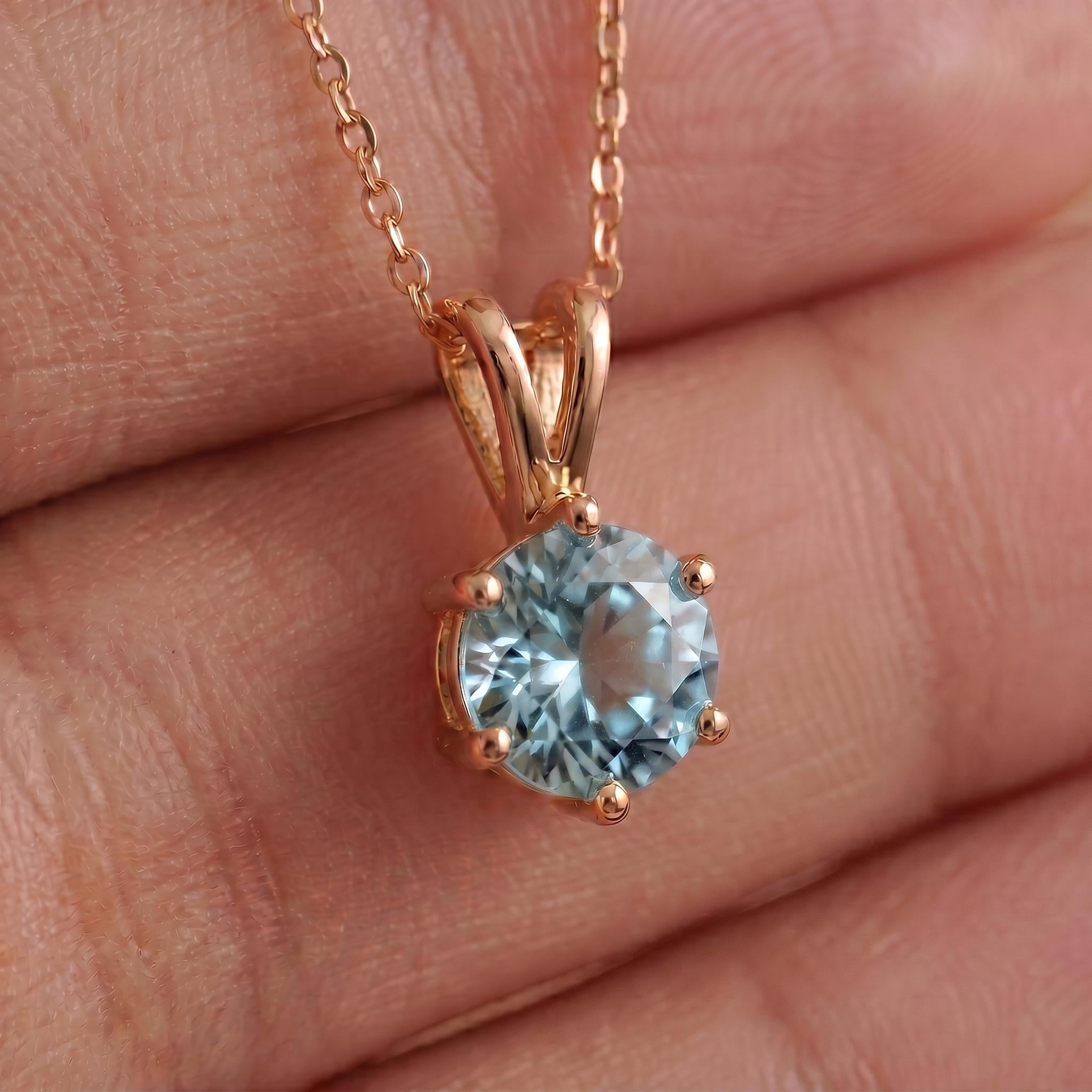 Aquamarine Necklace, Solitaire Pendant, March Birthstone Necklace, Dainty Blue Gemstone Necklace for Her