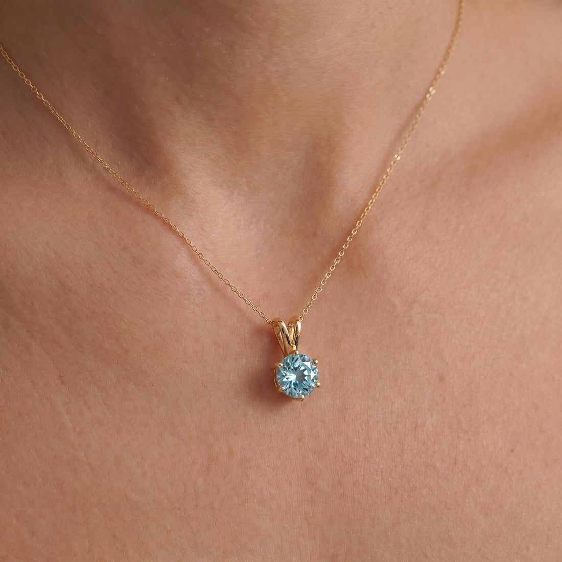 Aquamarine Necklace, Solitaire Pendant, March Birthstone Necklace, Dainty Blue Gemstone Necklace for Her