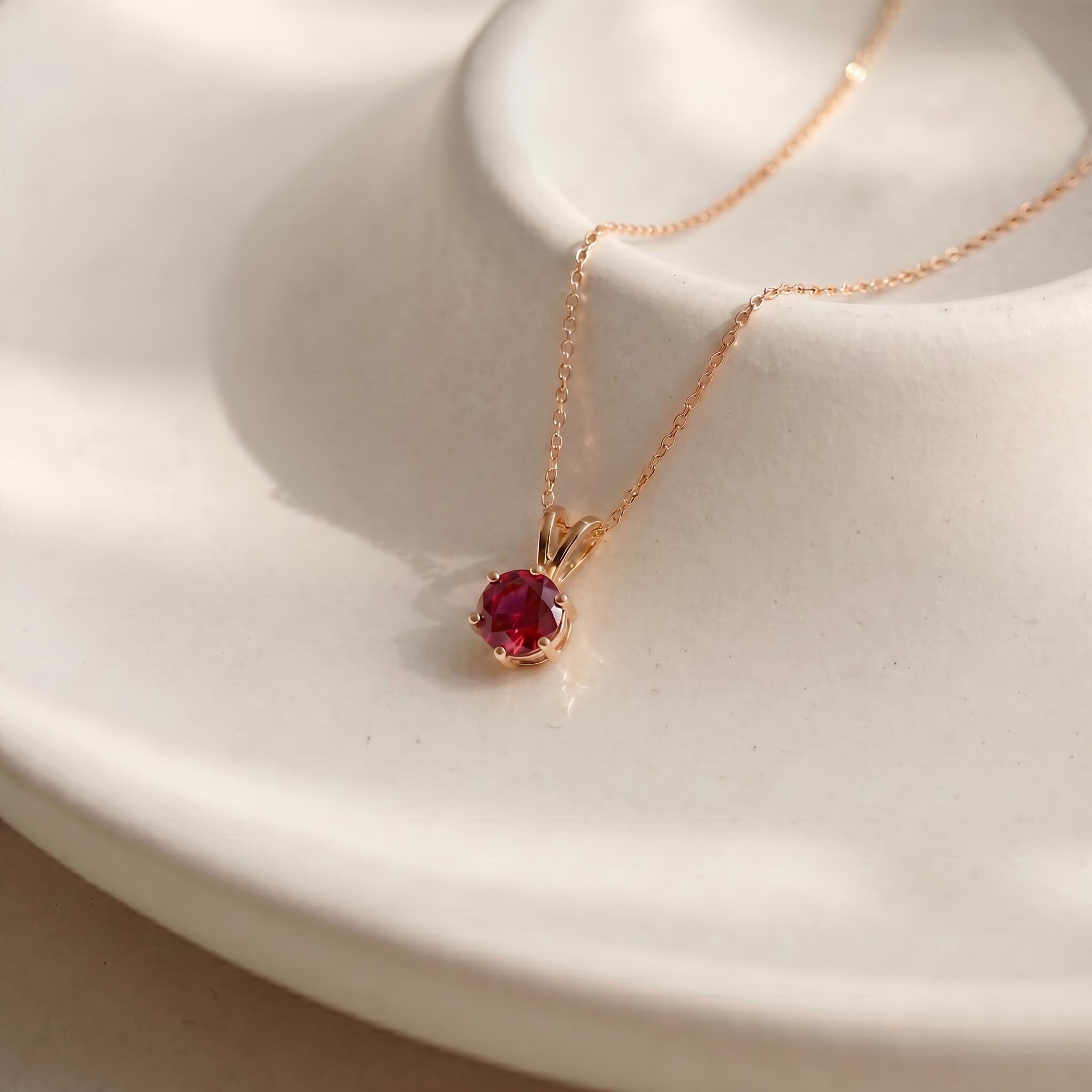 Ruby Necklace, Solitaire Pendant, July Birthstone Necklace, Dainty Red Gemstone Necklace for Her