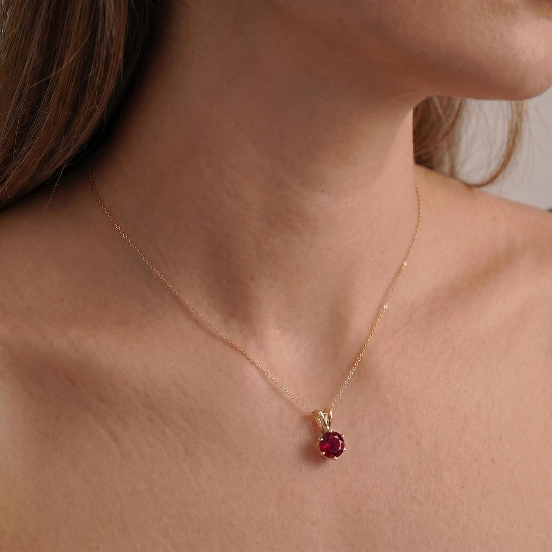 Ruby Necklace, Solitaire Pendant, July Birthstone Necklace, Dainty Red Gemstone Necklace for Her