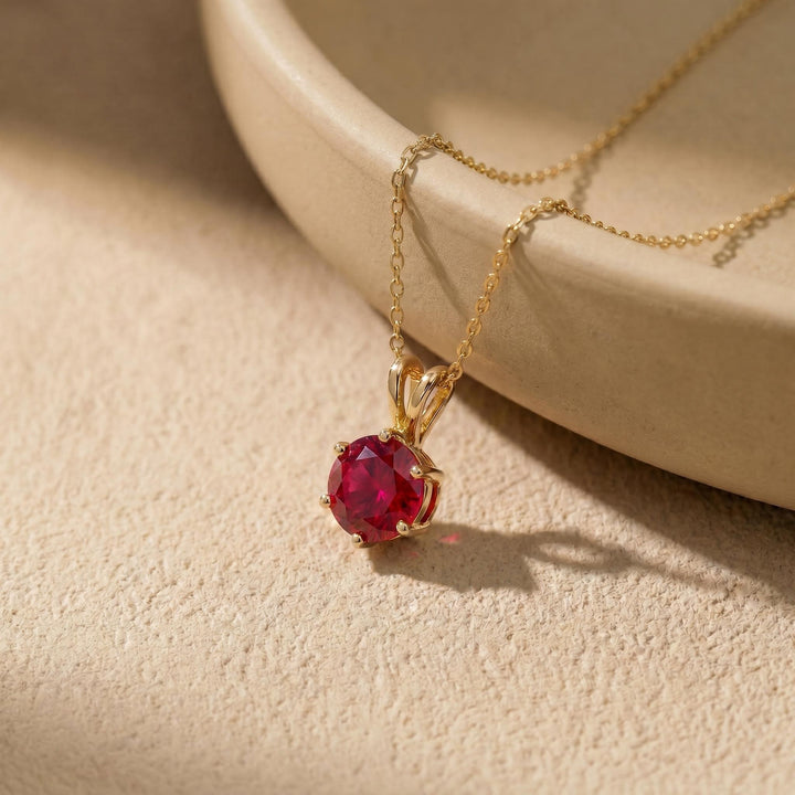 Ruby Necklace, Solitaire Pendant, July Birthstone Necklace, Dainty Red Gemstone Necklace for Her