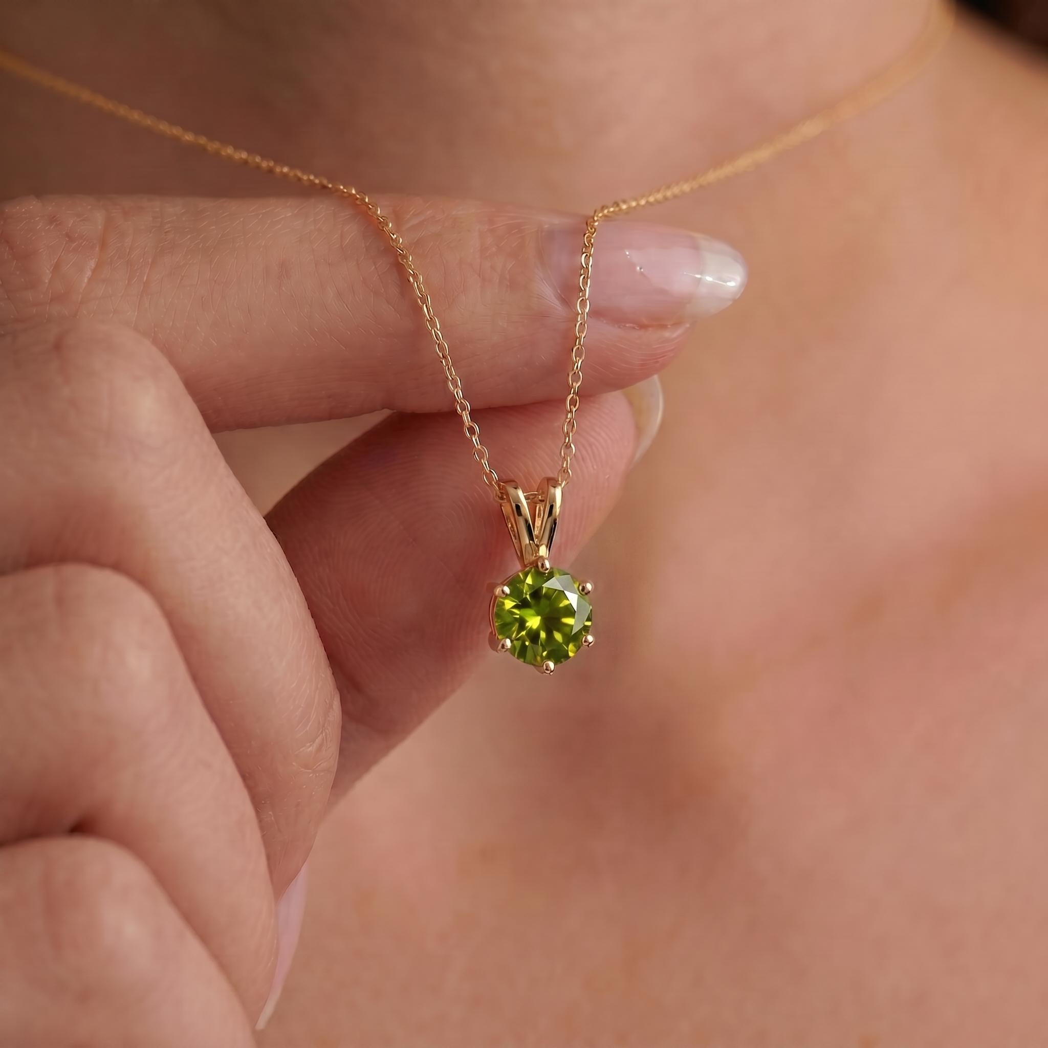 Peridot Necklace, August Birthstone Pendant, Green Gemstone Solitaire Necklace, Dainty Minimalist Jewelry Gift for Her