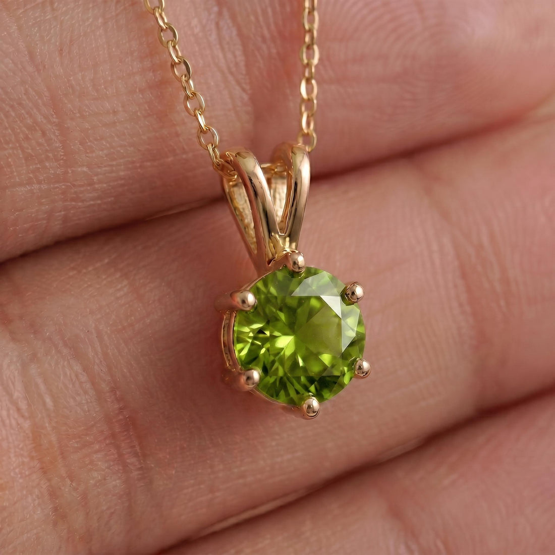 Peridot Necklace, August Birthstone Pendant, Green Gemstone Solitaire Necklace, Dainty Minimalist Jewelry Gift for Her